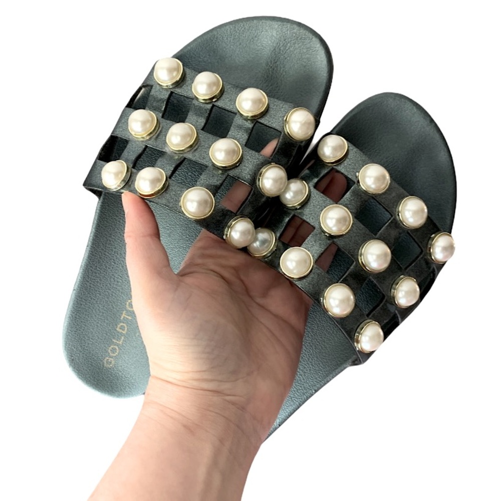 ⚡️Pearl Studded Slide Sandals Metallic iridescent